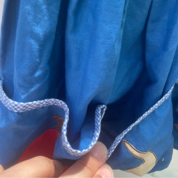 VINTAGE 1970s ROYAL BLUE CAT APPLE TOP APPLIQUÉ POCKET DRESS SIZE 2T - Picture 3 of 7